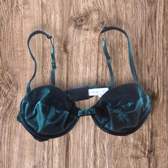 Victoria's Secret Vintage Green Crushed Velvet Underwire  Bra Size36B GOLD LABEL - Picture 1 of 4